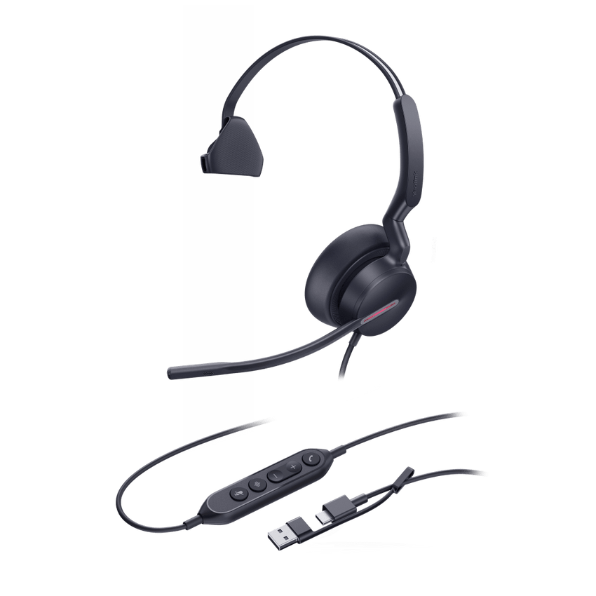 Diadema Alambrica Profesional UH46 Mono de Yealink con Conexión USB-C/A y Cancelación de Ruido por IA