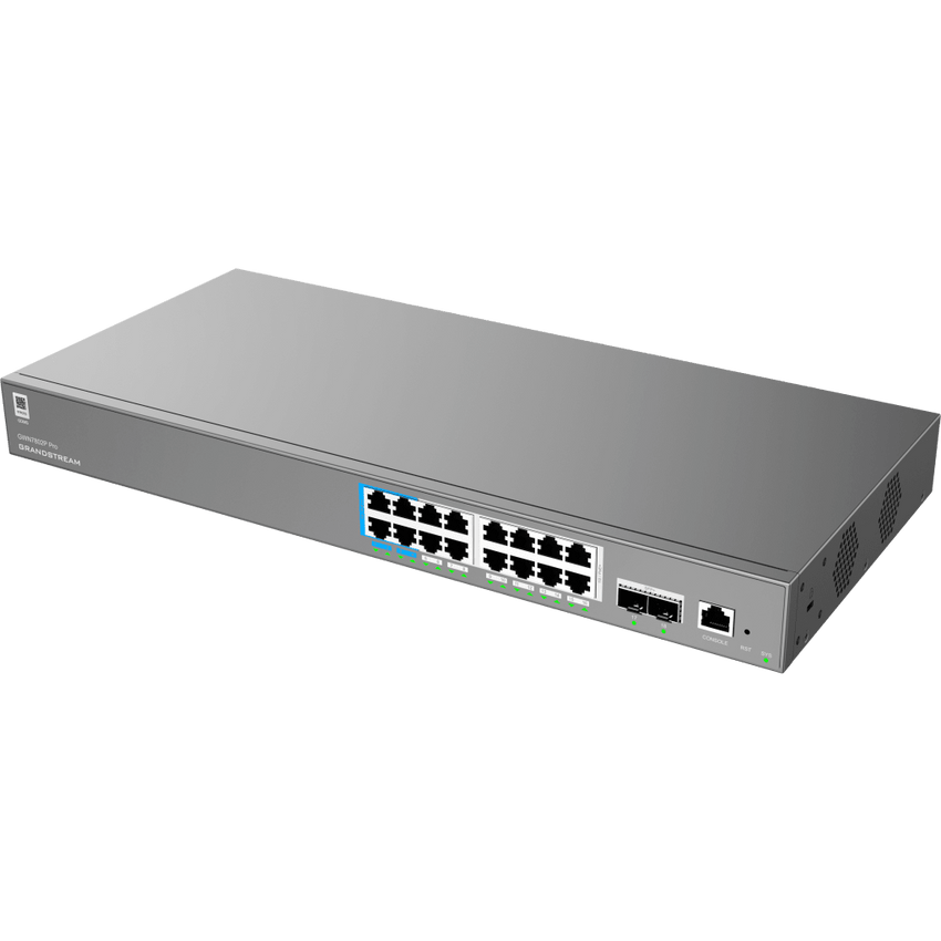 Switch de Red Empresarial L2++ / Serie GWN7800 Pro / 16 Puertos Gigabit PoE 250W / 2 Puertos SFP+ / Gestión Cloud GDMS / VLAN 4K / QoS Avanzado / Seguridad Integral