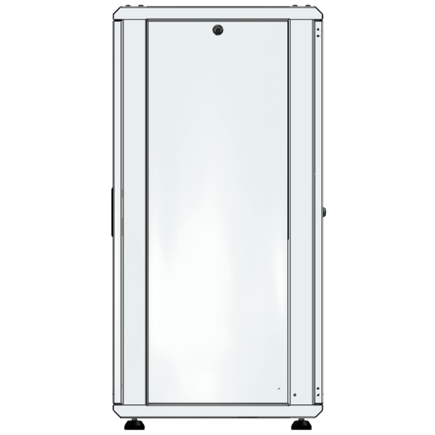 Gabinete Rack 24 Unidades / 19 Pulgadas / Puerta de Cristal / Piso / Acero Calibres 16-18-20 / 750 Kg Carga / 600x605x1190 mm (23.6x23.8x46.9 in) / Vidrio con Cerradura