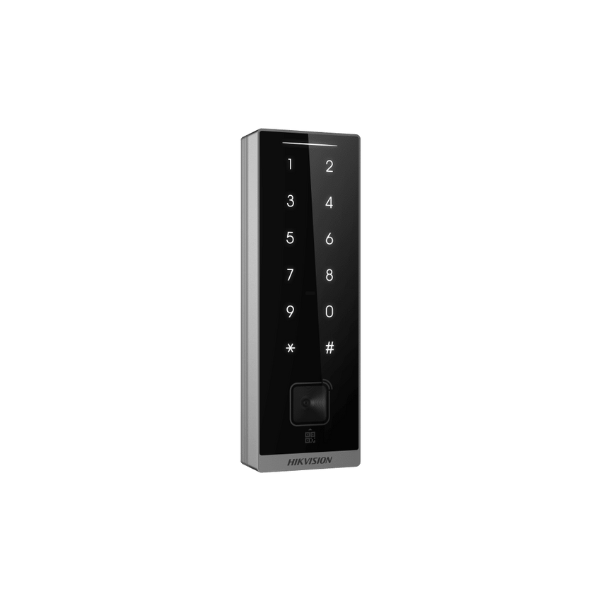 Teclado Esclavo con Lector de Tarjetas Virtuales Bluetooth y Códigos QR / Tarjetas MIFARE y PROX EM / Contraseñas / RS-485 Wiegand OSDP / Frecuencias 13.56 MHz y 125 KHz / Autenticación Tarjeta PIN QR Bluetooth / Táctil