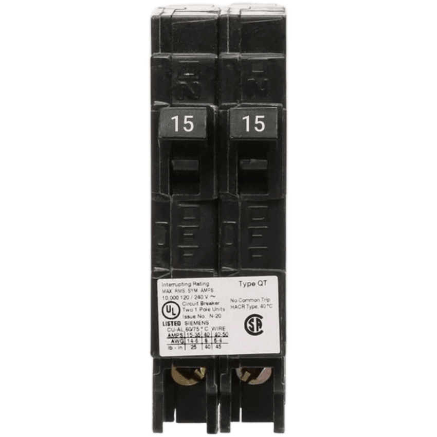 Interruptor automático DUPLEX enchufable tipo QT 2 polos, 20-20 amp