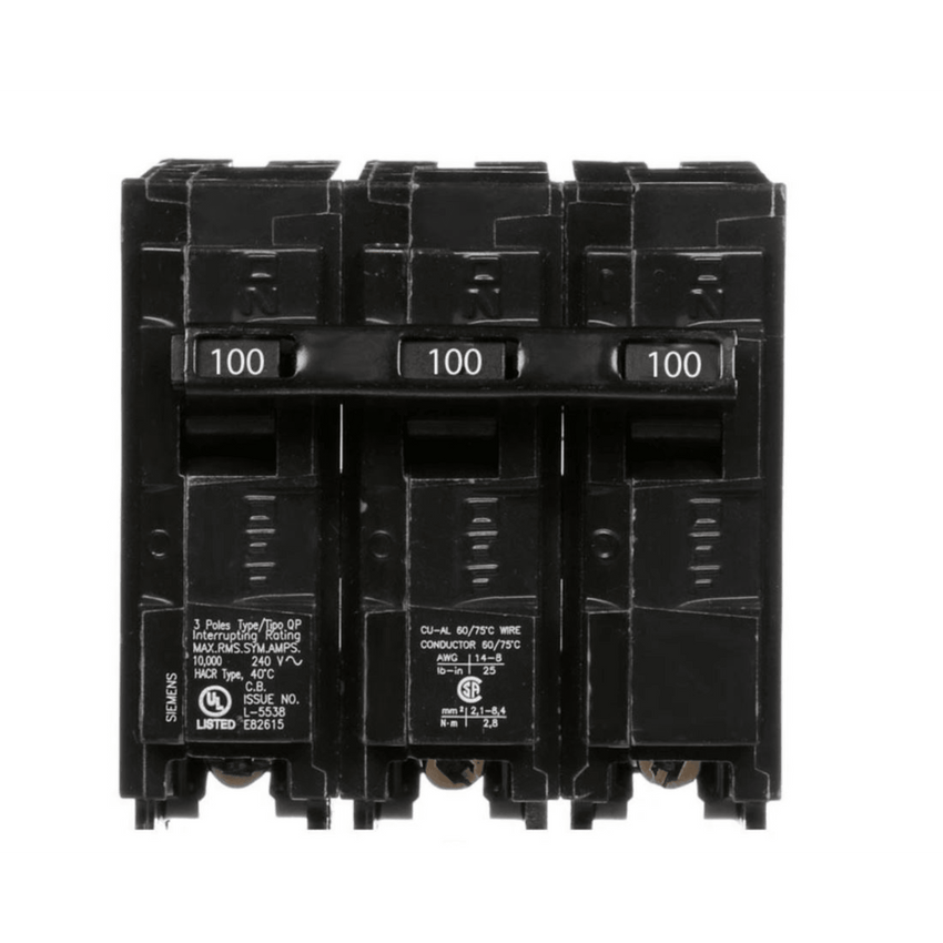 Interruptor automático enchufable tipo QP 3 polos, 100 amp.