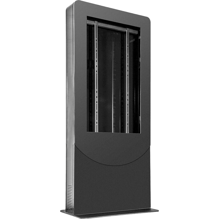 Kiosko modo Vertical para interior color Negro / Soporta Pantallas de 65" hasta 4" de Profundidad / Estructura de Acero con Placa Base 3/8" / 6 Salidas Supresor de Picos UL/cUL / Ventilación Termostática / Puertas de Acceso Se