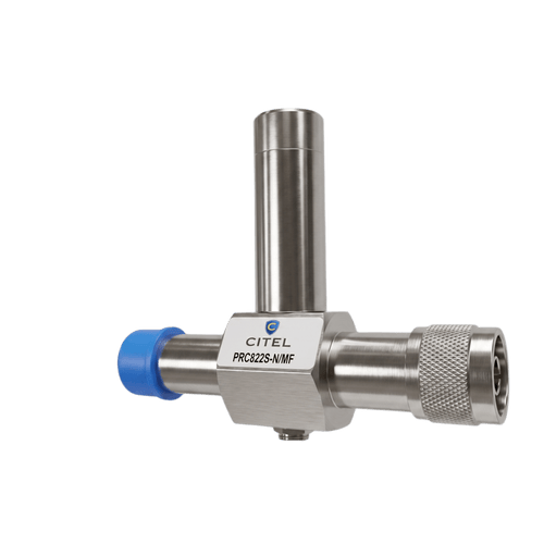 Protector de Sobretensión RF Quarter-Wave / 800-2200 MHz / 50 Ω / Conectores N Macho-Hembra / 50 kA Descarga Máx / IP65 Exterior / Bidireccional / Protección para Enlaces Lora