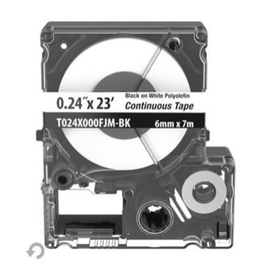 Casete de Etiquetas de Poliolefina de Cinta Continua, Color Negro Sobre Blanco, Uso Interior/Exterior, 5.82 mm de Ancho x 7 Metros de Largo