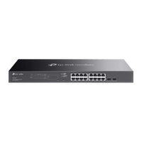 Switch Smart Omada 18 Puertos Gigabit / 16 Puertos PoE+ 802.3af/at / 2 Ranuras SFP Gigabit / Presupuesto PoE 150 W / Switching 36 Gbps / Enrutamiento Estático L2+ / Gestión Cloud SDN / Fanless / Montable en Rack