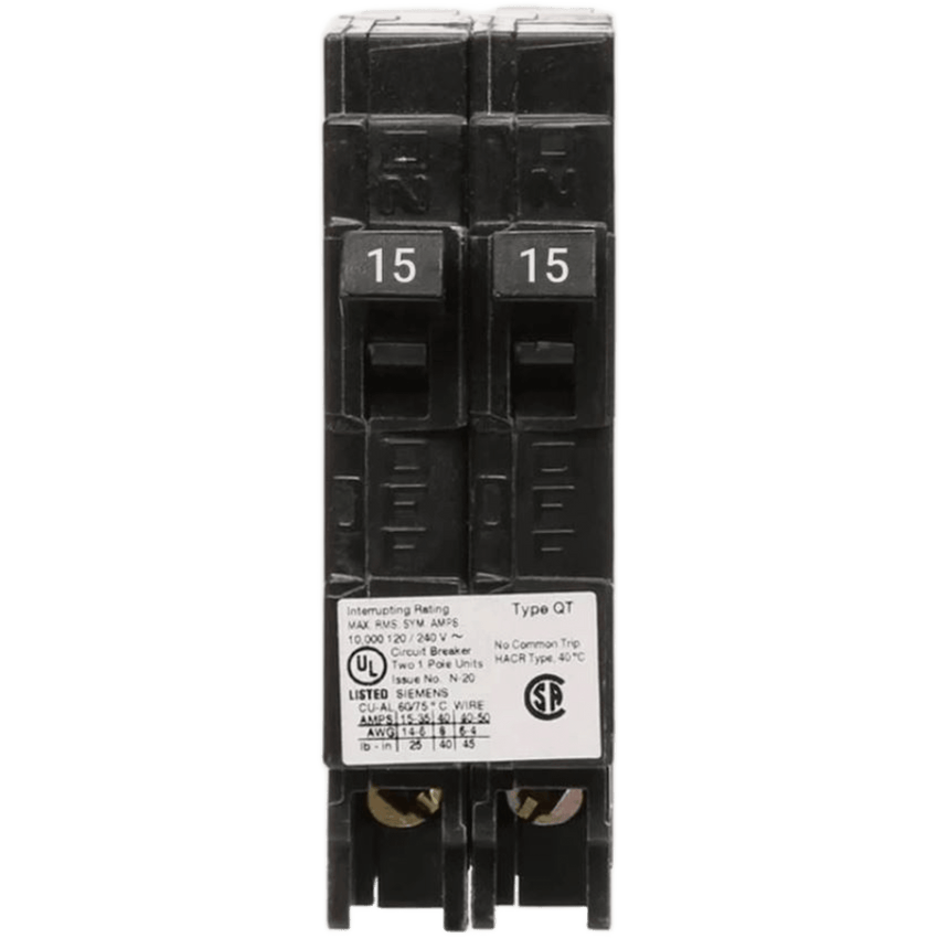 Interruptor automático DUPLEX enchufable tipo QT 2 polos, 30-20 amp