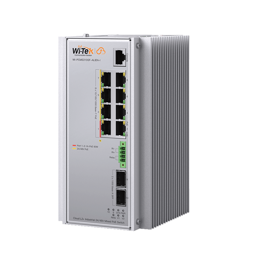 Switch Industrial Administrable Gigabit con 2 Puertos PoE bt + 6 Puertos PoE af/at o 24 V Pasivo + 2 SFP Gigabit, 240 W