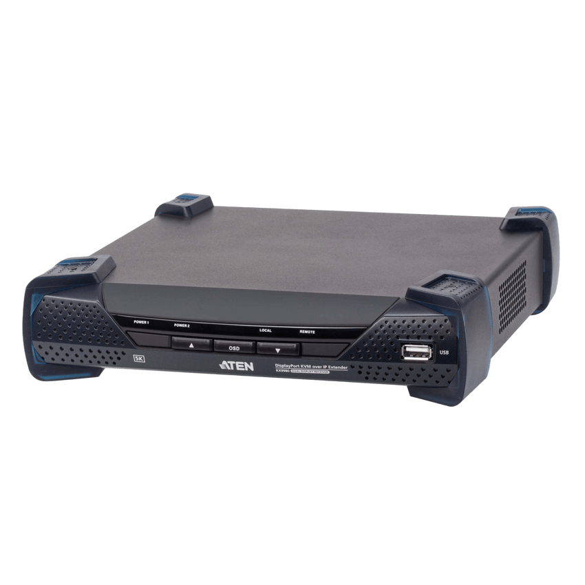 Receptor KVM sobre IP Dual Display 5K DisplayPort | Transmisión sin Pérdidas Cero Latencia | Resolución 5120x2880 @ 30Hz | Dual SFP+ 10Gbps hasta 10 km | Redundancia de Energía y Red | Encriptación AES-256 | Compatibilid