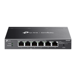 Switch Omada 6 Puertos Gigabit / 4 Puertos PoE+ 65W / Gestión Cloud SDN / Sin Ventiladores / QoS / VLAN / IGMP Snooping / 250 m PoE