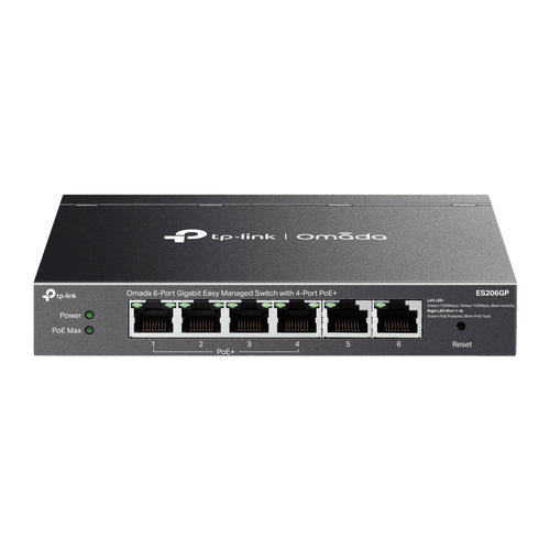 Switch Omada 6 Puertos Gigabit / 4 Puertos PoE+ 65W / Gestión Cloud SDN / Sin Ventiladores / QoS / VLAN / IGMP Snooping / 250 m PoE