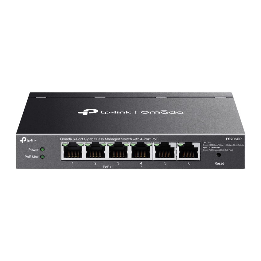 Switch Omada 6 Puertos Gigabit / 4 Puertos PoE+ 65W / Gestión Cloud SDN / Sin Ventiladores / QoS / VLAN / IGMP Snooping / 250 m PoE