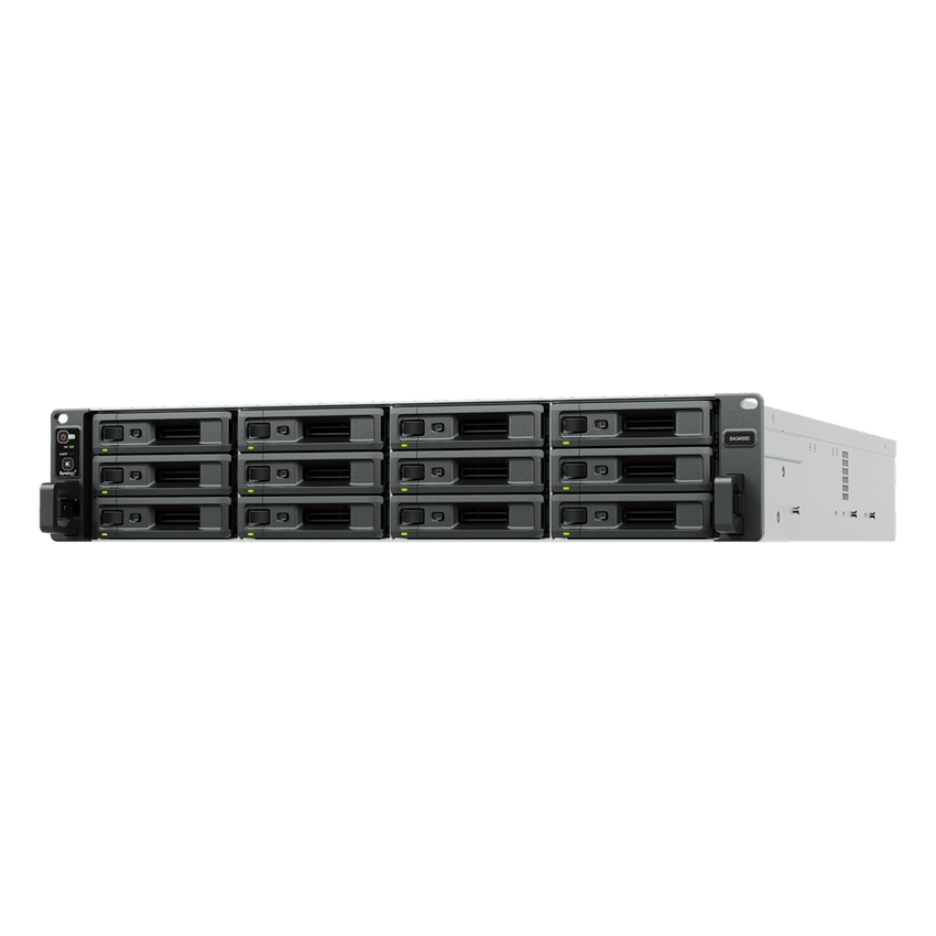 Servidor de Almacenamiento Synology SA3400D | Alta Escalabilidad | 12 Bahías SAS | Doble Controlador | Hasta 192 TB (576 TB Expandido) | 3,500/2,900 MB/s Lectura/Escritura | RAID F1, 0, 1, 5, 6, 10.