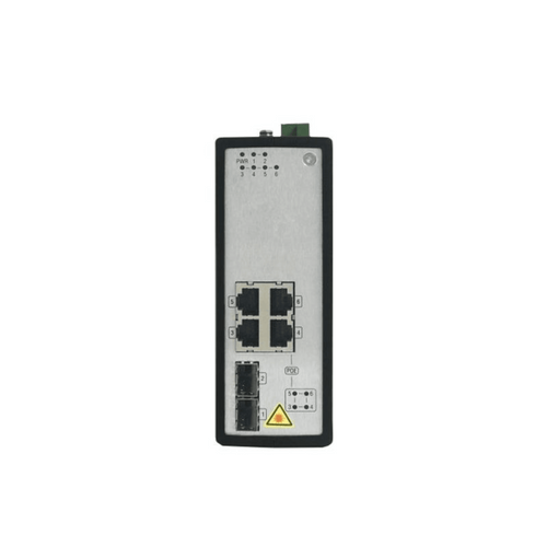 Switch Industrial No Gestionado PoE Gigabit / 4 Puertos RJ45 + 2 Puertos SFP Fibra / 120W PoE Budget / 30W por Puerto / -40°C a 75°C / Metal IP30 / Dual Power Input