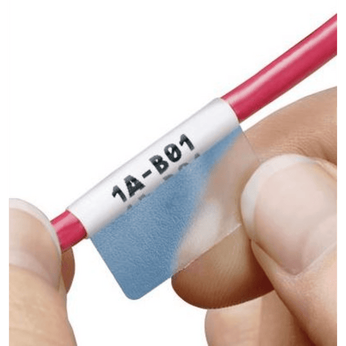 Casete de 50 Etiquetas Autolaminadas de 25.4 x 165.1 mm (1 x 6.5 pulgadas), para Cables de 12.1 a 40.4 mm (0.48 a 1.59 pulgadas) de Diámetro, Área de Impresión Color Blanco