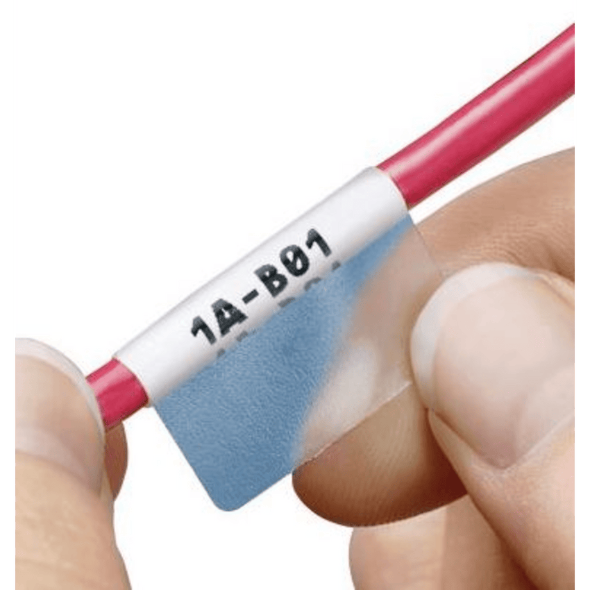 Casete de 50 Etiquetas Autolaminadas de 25.4 x 165.1 mm (1 x 6.5 pulgadas), para Cables de 12.1 a 40.4 mm (0.48 a 1.59 pulgadas) de Diámetro, Área de Impresión Color Blanco