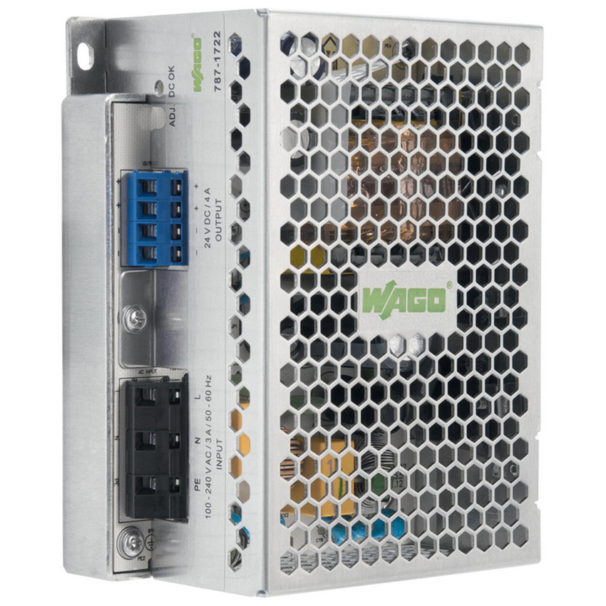 Fuente de Alimentación Monofásica WAGO ECO / 12V DC / 8A / 96W / Montaje en Carril DIN-35 / IP20 / Protección contra Cortocircuitos / LED DC-OK / Conectividad CAGE CLAMP®