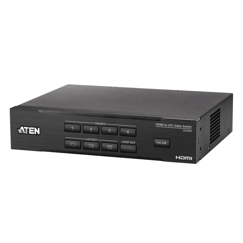 Switcher de Video CAMLIVE PRO 4K / 4 Entradas HDMI / USB-C 4K@30 / Mezclador de Audio y Video / PiP/PoP/Chroma Key / Compatible con Windows y Mac / Control Remoto ATEN OnAir Lite