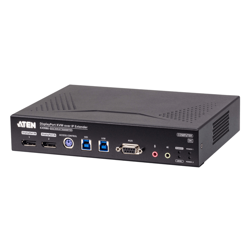 Extensor KVM over IP Dual Display 5K DisplayPort | Transmisión Sin Pérdidas Cero Latencia | Resolución 5120x2880 @ 30Hz | Dual SFP+ 10Gbps hasta 10 km | Redundancia de Energía y Red | Encriptación AES-256 | Gestió