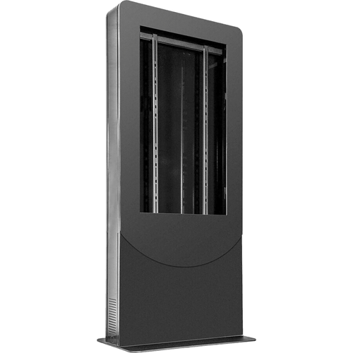 Kiosko modo Vertical para interior color Negro / Soporta Pantallas de 65" hasta 4" de Profundidad / Estructura de Acero con Placa Base 3/8" / 6 Salidas Supresor de Picos UL/cUL / Ventilación Termostática / Puertas de Acceso Se