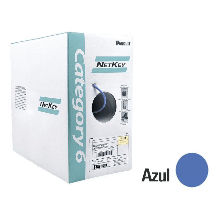 Bobina de Cable UTP 305 Metros (1000 Pies) de Cobre, NetKey, Azul, Categoría 6 (24 AWG), 1000Mbps, Riser (CMR), de 4 Pares
