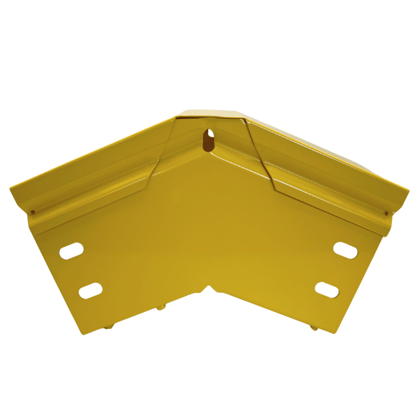 CHFIBER CURVA VERTICAL EXTERIOR A 45° DE ALUMINIO PERALTE 4" ANCHO 4" RADIO 8" CON RECUBRIMIENTO EN PINTURA EPÓXICA, INCLUYE TAPA , UN PAR DE COPLES Y TORNILLERÍA.