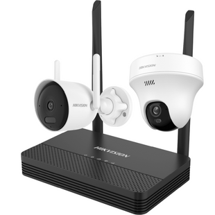 Kit IP Inalámbrico 2 Megapíxel / NVS 4 Canales / 1 Cámara Bala Exterior + 1 Cámara Turret Interior con Lente 2.8 mm y Dual Light / Audio Bidireccional (Micrófono y Bocina) / Soporta Micro SD de 512 GB