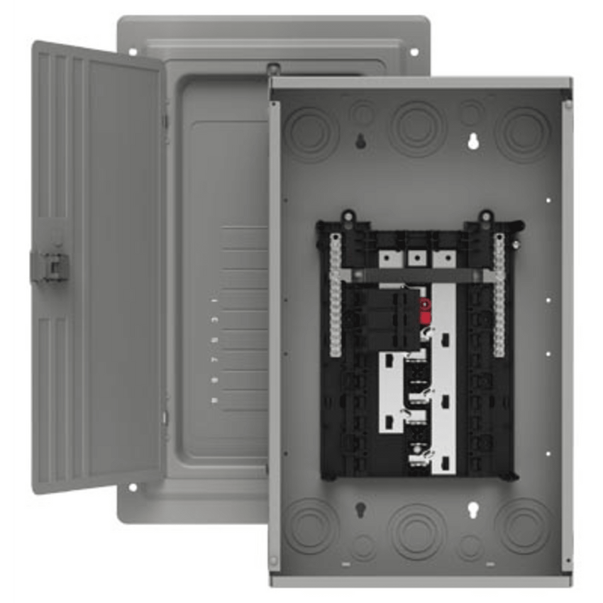 Centro de carga trifásico 3 Fases, 4 Hilos para interruptores QP, de 12 polos - 24 circuitos, 120/240vca, Barras de aluminio 100 Amp, Nema 1, uso interior. Incluye tapa.