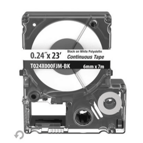 Casete de Etiquetas de Poliolefina de Cinta Continua, Color Negro Sobre Blanco, Uso Interior/Exterior, 5.82 mm de Ancho x 7 Metros de Largo