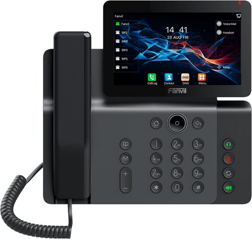 Teléfono IP Empresarial V66 Prime, Pantalla Táctil Color 7 Pulgadas, Audio HD Opus, Video 1080p, Wi-Fi 6, Bluetooth 5.4, 20 Líneas SIP, 6-Way Conference, PoE, Material Antibacterial