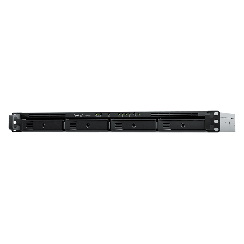 NAS RackStation RS422+ | 4 Bahías | 1U | AMD Ryzen R1600 | 2 GB DDR4 ECC | 570 MB/s Lectura | 530 MB/s Escritura | Puertos Dual 1GbE | Actualización 10GbE | Compatibilidad RAID | Synology DSM.