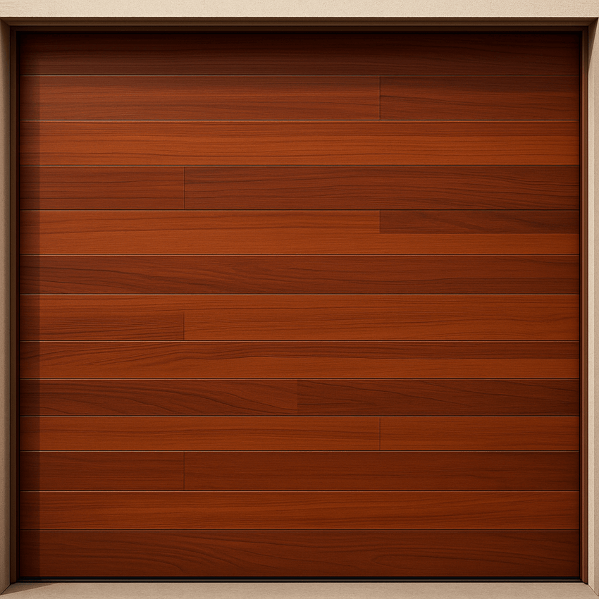 Puerta de Garage de Alta Calidad / Estilo Americano / Acabado Laminado PREMIUM / Color Madera Clara / 16x8 Pies.