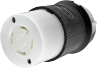 Conector Industrial con Bloqueo de Media Vuelta / 30 A 250 V CA / 3 Polos 4 Hilos  / Nema L15-30R / Color Blanco y Negro.