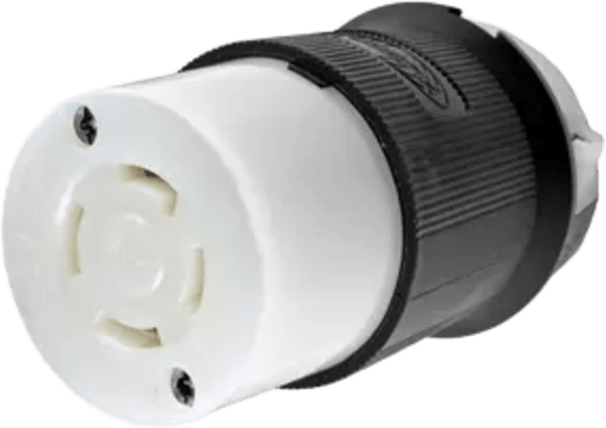 Conector Industrial con Bloqueo de Media Vuelta / 30 A 250 V CA / 3 Polos 4 Hilos  / Nema L15-30R / Color Blanco y Negro.
