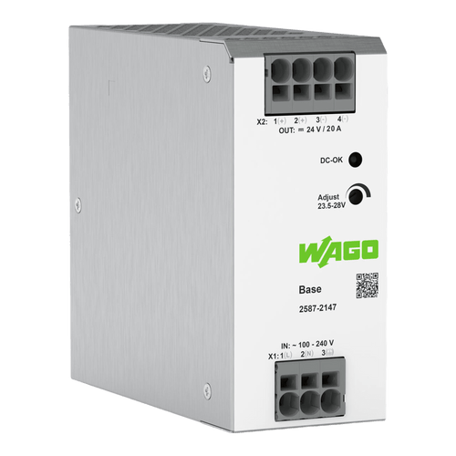 Fuente de Alimentación Monofásica / 24V DC 20A / 480W / Conexión Push-in / Autorrefrigeración / IP20 / MTBF >1,000,000h