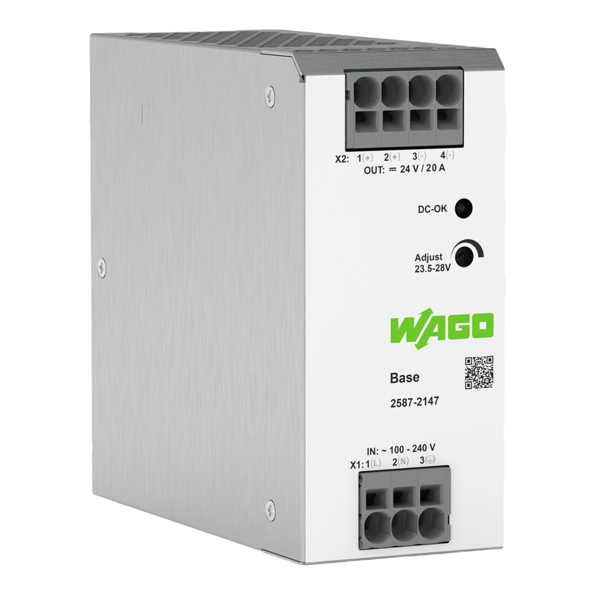 Fuente de Alimentación Monofásica / 24V DC 20A / 480W / Conexión Push-in / Autorrefrigeración / IP20 / MTBF >1,000,000h