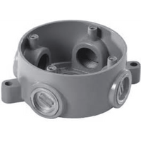 Caja Redonda Estándar sin Tapa a Prueba de Intemperie 102(4) de 3/4" (19 mm) / Con 5 salidas.