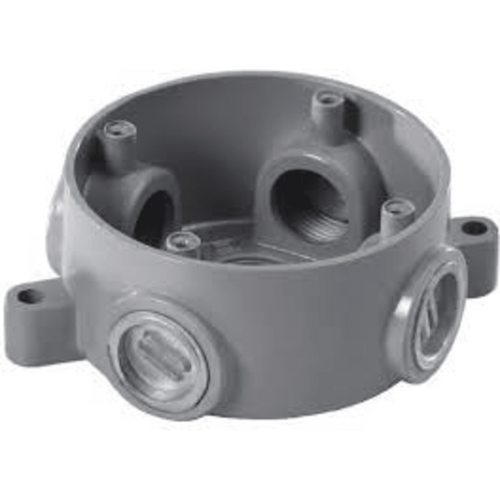 Caja Redonda Estándar sin Tapa a Prueba de Intemperie 102(4) de 3/4" (19 mm) / Con 5 salidas.