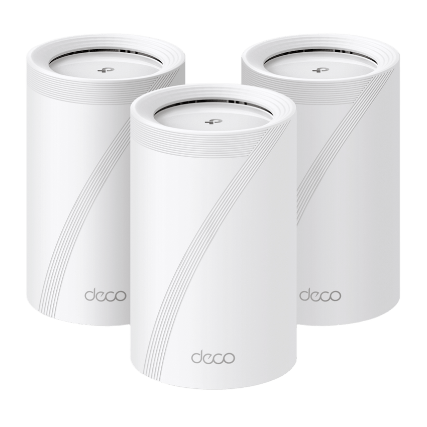 KIT 3 Routers Inalámbrico MESH Interior para Hogar / Triple Banda Wi-Fi 7 BE9300 Mbps / 2 Puerto 2.5 Gigabit WAN/LAN / 4 Antenas Internas / Operación Multi-Link MLO / Administración Mediante la App Deco (iOS, Android) / HomeShield