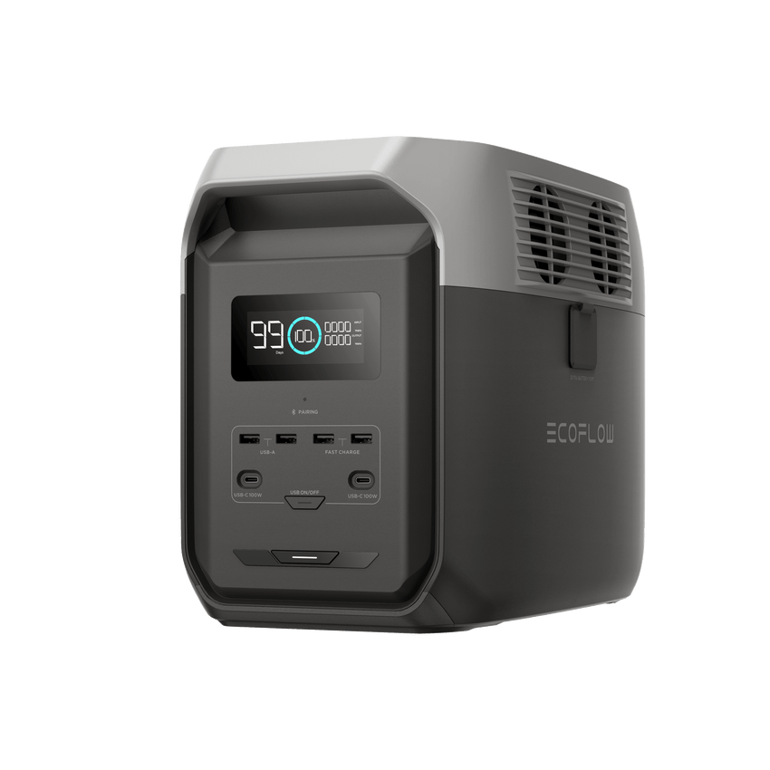 Estación de Energía Portátil Delta 3 1536Wh Litio LFP / 6 AC 1800 W (Max. 3600W) / 2 USB-C 100W / Capacidad para Aumentar Respaldo / Cargador de Coche 10A a 12.6V / Conectividad WiFi y Bluetooth (App) / Carga Solar 500W Max.