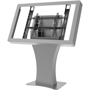 Kiosko Landscape Indoor / Soporte para Pantallas Digitales 55" / Diseño Hourglass Moderno / Base Plana Rectangular / Tray Interno para Componentes / Protección contra Robos / Acabado Powder Coat Premium