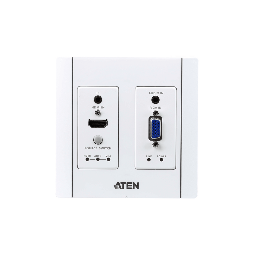 Transmisor HDBaseT | HDMI y VGA | Placa de Pared US / PoH (4K a 100 m) | (HDBaseT Class A) (PoH PD)