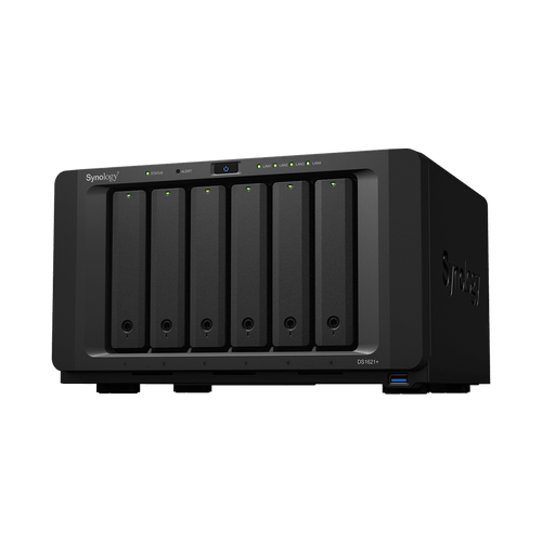NAS Synology DiskStation DS1621+ | 6 Bahías | Procesador AMD Ryzen V1500B | 4 GB DDR4 ECC | Expansión Hasta 16 Bahías | 2 Ranuras M.2 NVMe | Puerto 10GbE RJ-45 | Compatibilidad RAID | Btrfs | Virtualización | Caché SSD.