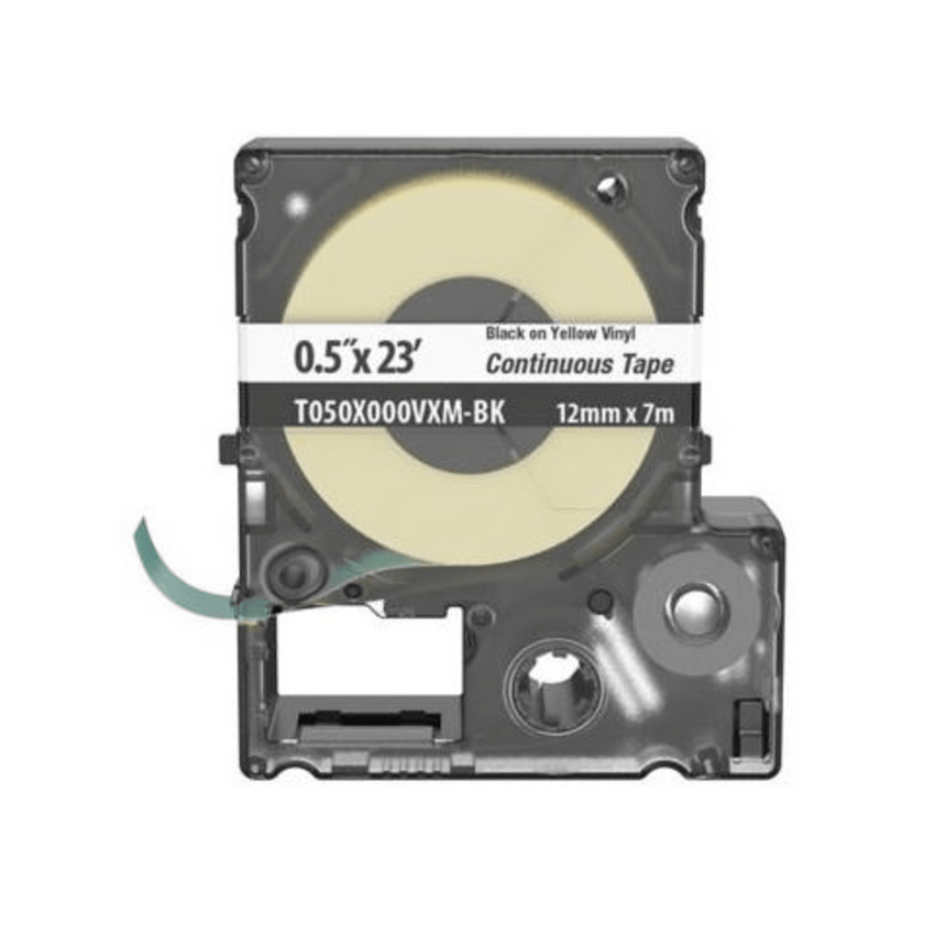Casete de Etiquetas de Vinilo de Cinta Continua, Color Negro Sobre Amarillo, Uso Interior/Exterior, 9 mm de Ancho x 7 Metros de Largo