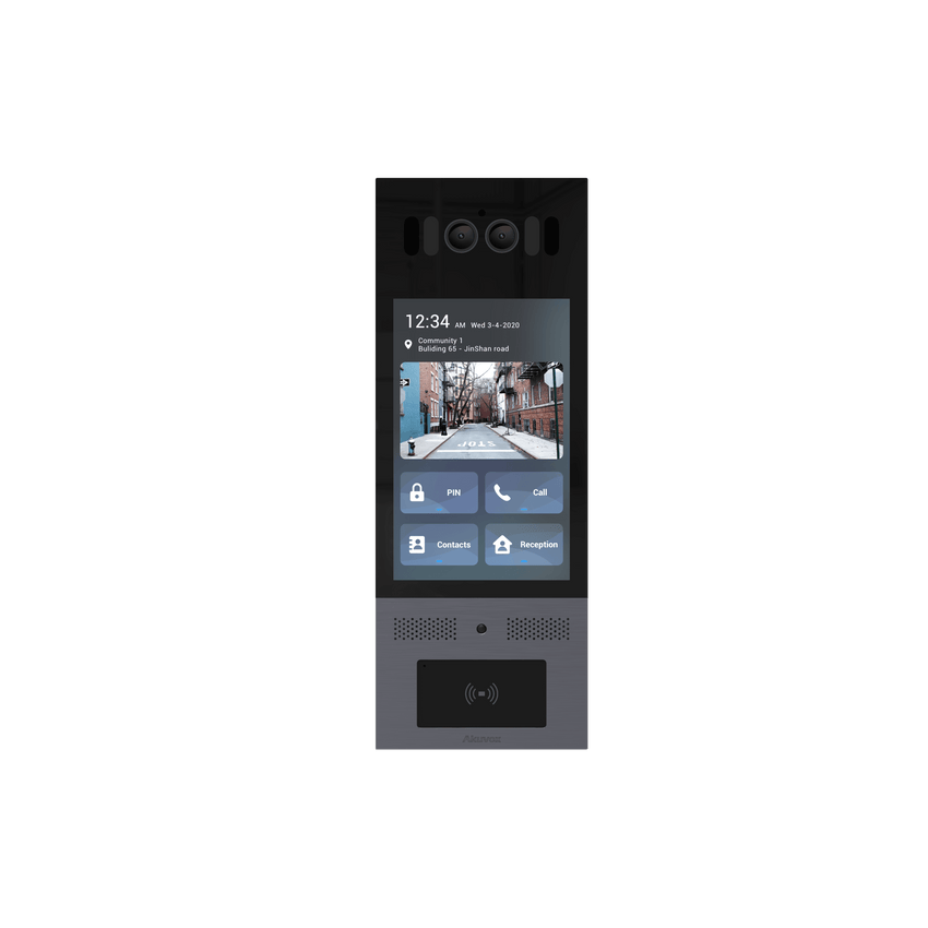Frente de Calle Antivandálico IK10 / Incluye montaje / Administración 100% en la Nube / Notificación a APP / Llamada Telefónica / ANDROID / SIP / ONVIF /Reconocimiento Facial / QR y PIN para Visitas / IP66 / Bluetooth / NFC