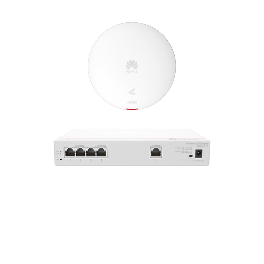 Kit DEMO de Router Multi-Servicio / 1 puerto 10/100/1000 Mbps(WAN) / 4 puertos 10/100/1000 Mbps(LAN) PoE / 50W + Punto de Acceso Wi-Fi 6 / 1.775 Gbps / MU-MIMO 2x2 (2.4GH y 5GHz) / Smart Antenna más cobertura / Instalación en techo y pared