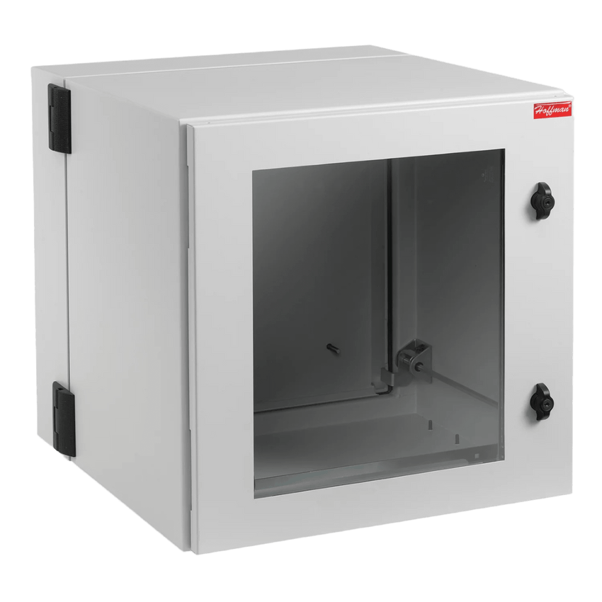 Gabinete Industrial ProTek de 12 UR Puerta con Ventana de 612 x 600 x 610 mm, Protección NEMA Tipo 12; IP55; IK10, Abatible, Fabricado en Acero, Color Gris Claro