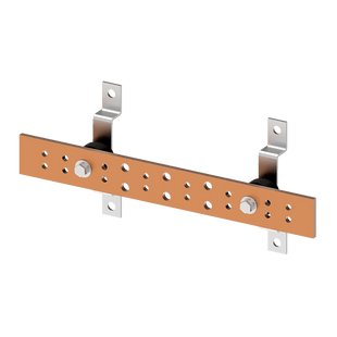 Barra de Tierra para Telecomunicaciones De Cobre Electrochapado / 0.25 x 4.00 x 12.00 pulgadas / 12 Puntos de Conexión / Incluye Soportes y Conectores / Anticorrosivo