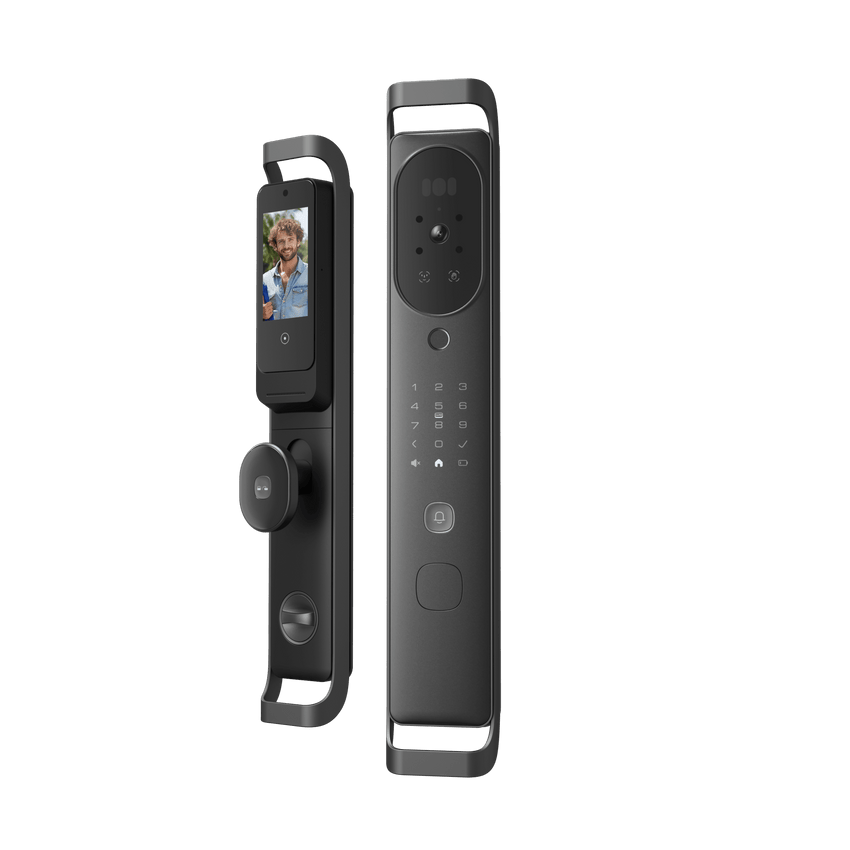 Cerradura Inteligente Multibiométrica / Reconocimiento Facial + Venas Palma + Huella Digital / Teclado Numérico + Tarjetas IC + NFC / Pantalla HD 4.5 Pulgadas / Batería Doble 4000mAh + 2500mAh / Conexión WiFi 2.4GHz / App Smart