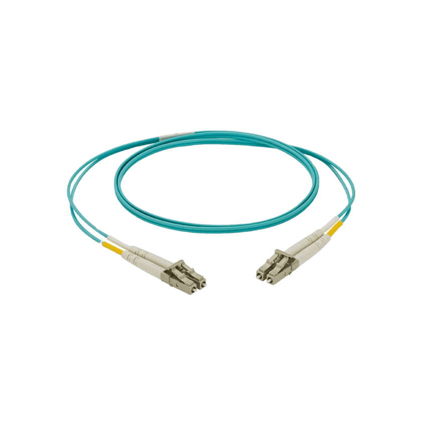 Jumper de Fibra Optica Multimodo 50/125 OM4, LC-LC Duplex, LSZH, Color Aqua, 2 Metros